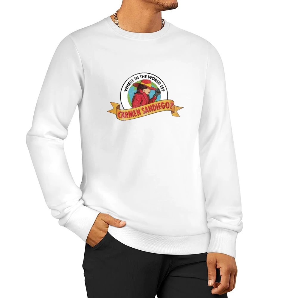 Where In The World Is Carmen Sandiego Fun Cool Vintage Style Distresse Men Pullover Sweatshirt
