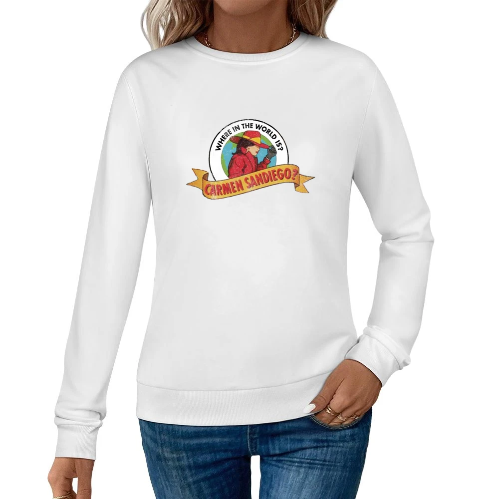Where In The World Is Carmen Sandiego Fun Cool Vintage Style Distresse Women Pullover Sweatshirt