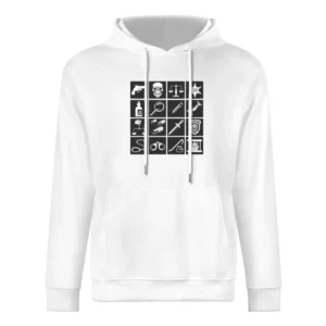 White Crime Icons Black Background Pistol-Skull-Scales-Sheriff-Badge-P European Size Men Hoodie