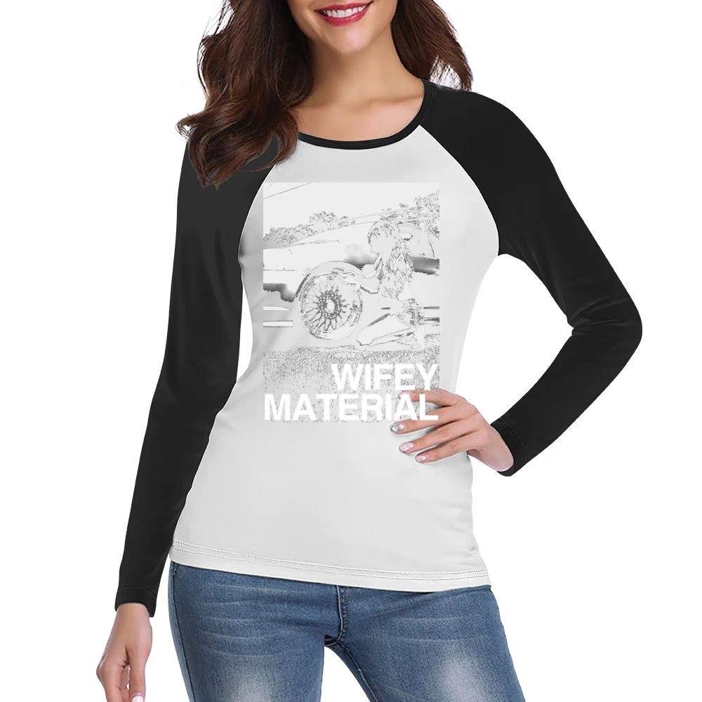 Wifey Material Sexy Car Girl Funny Graphic Tee Shirt Women Ladies Long Sleeve T-Shirt