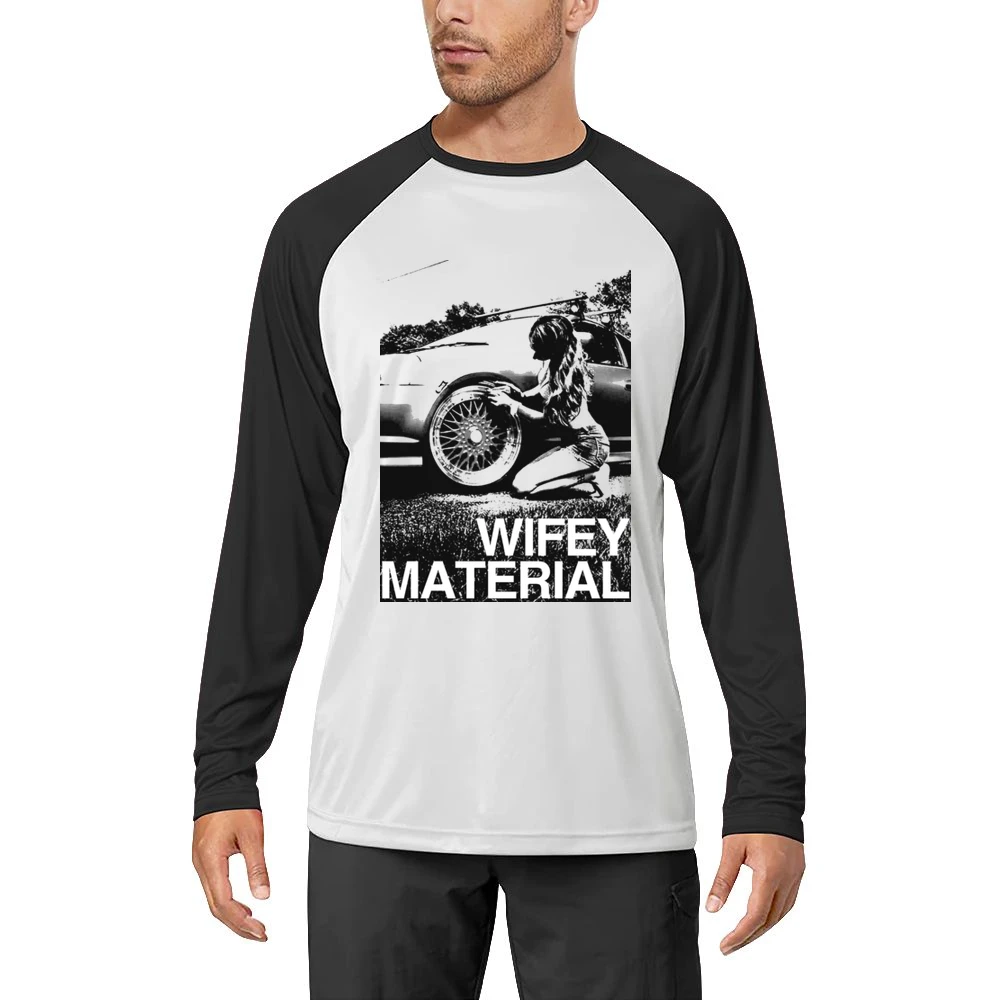 Wifey Material Sexy Car Girl Wife Fun Graphic Tee Shirt Men Long Sleeve T-Shirt