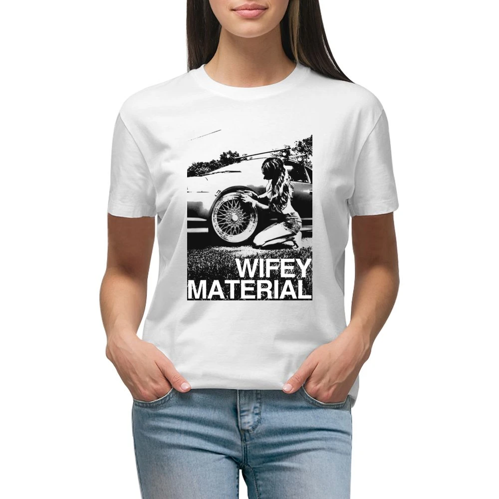 Wifey Material Sexy Car Girl Wife Fun Graphic Tee Shirt Premium Women Ladies T-shirt