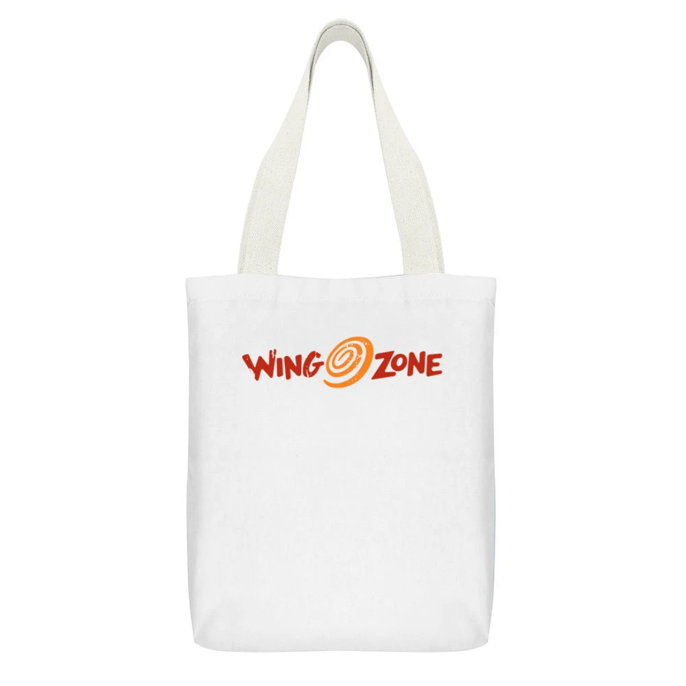 Wing Zone Fast Food Restaurant Distressed Look White Canvas Tote Shopping Bag With Interior Pocket