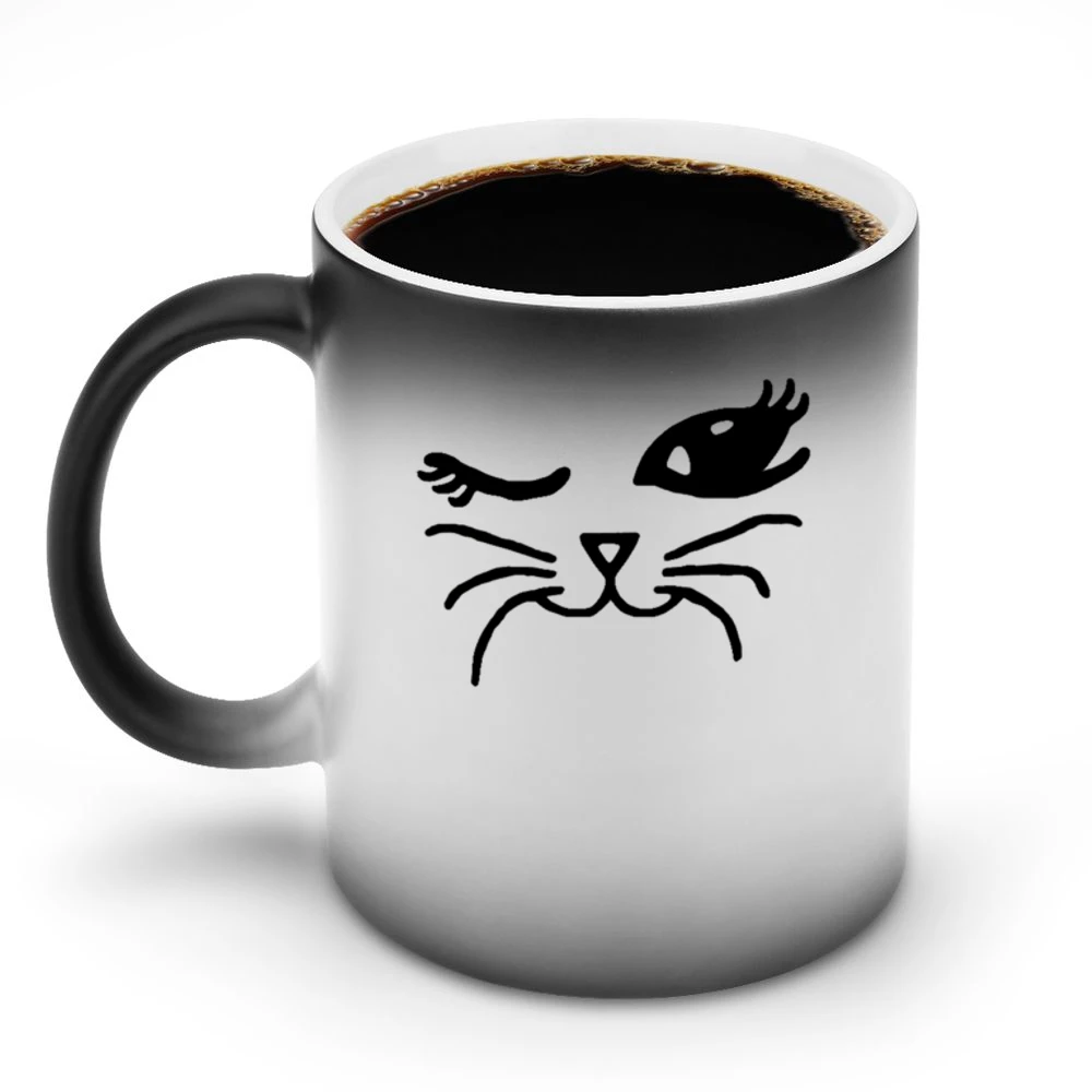 Winking Cat Fun Popular Cat Lover Graphic Feline Tee Shirt Discoloration Mug