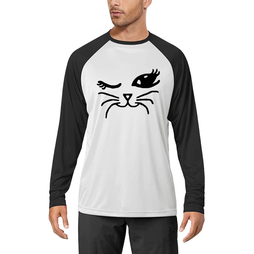 Winking Cat Fun Popular Cat Lover Graphic Feline Tee Shirt Men Long Sleeve T-Shirt