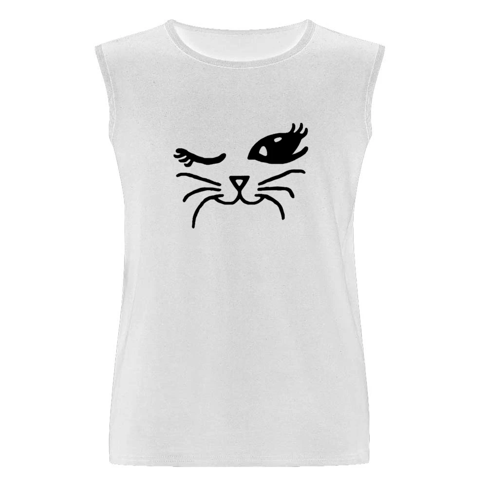 Winking Cat Fun Popular Cat Lover Graphic Feline Tee Shirt Men Sleeveless T-Shirt
