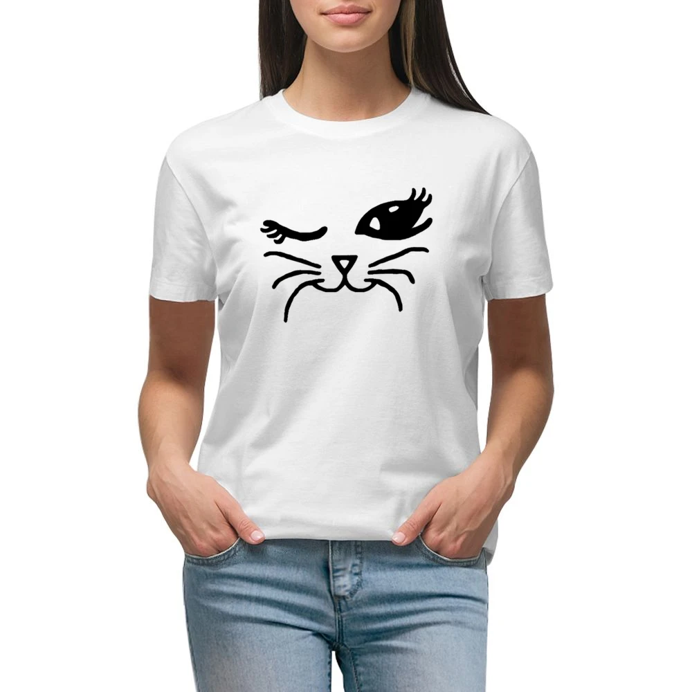 Winking Cat Fun Popular Cat Lover Graphic Feline Tee Shirt Premium Women Ladies T-shirt