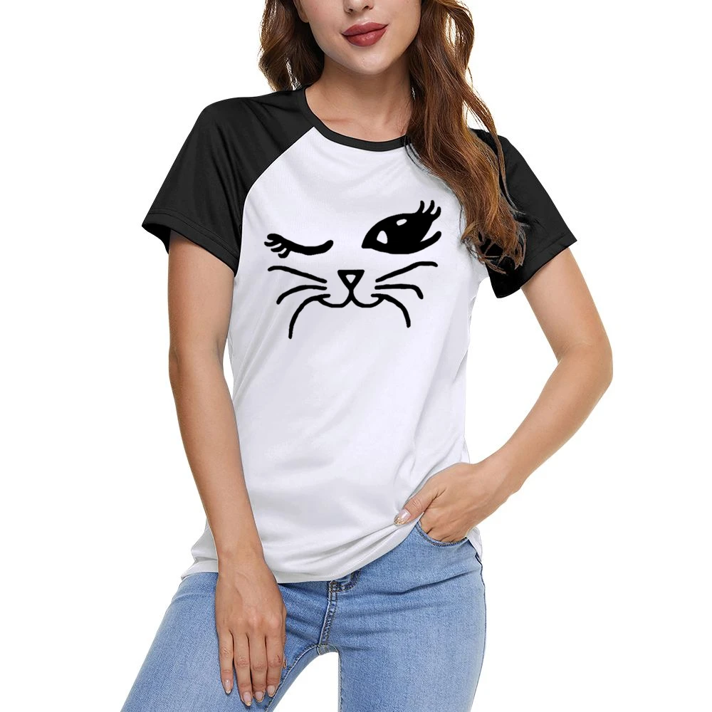 Winking Cat Fun Popular Cat Lover Graphic Feline Tee Shirt Women Ladies Short Sleeve T-Shirt