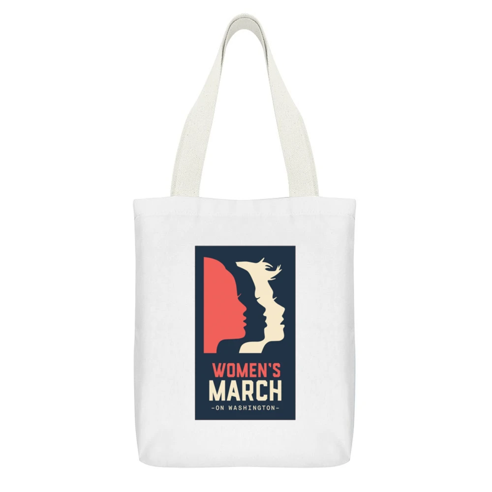 Womans March on Washington Pink Tshirt White Canvas Tote Shopping Bag With Interior Pocket
