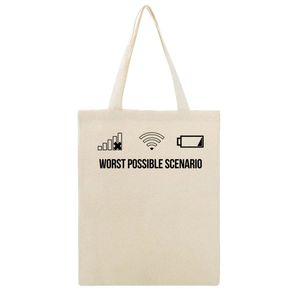 Worst Possible Scenario Funny Cellphone Service WiFi Connection Low Ba Beige Canvas Tote Shopping Bag
