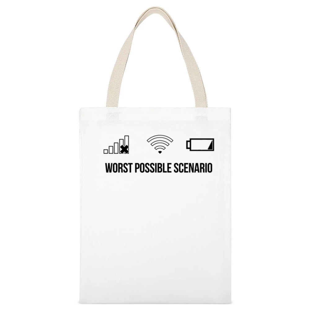 Worst Possible Scenario Funny Cellphone Service WiFi Connection Low Ba White Canvas Tote Shopping Bag