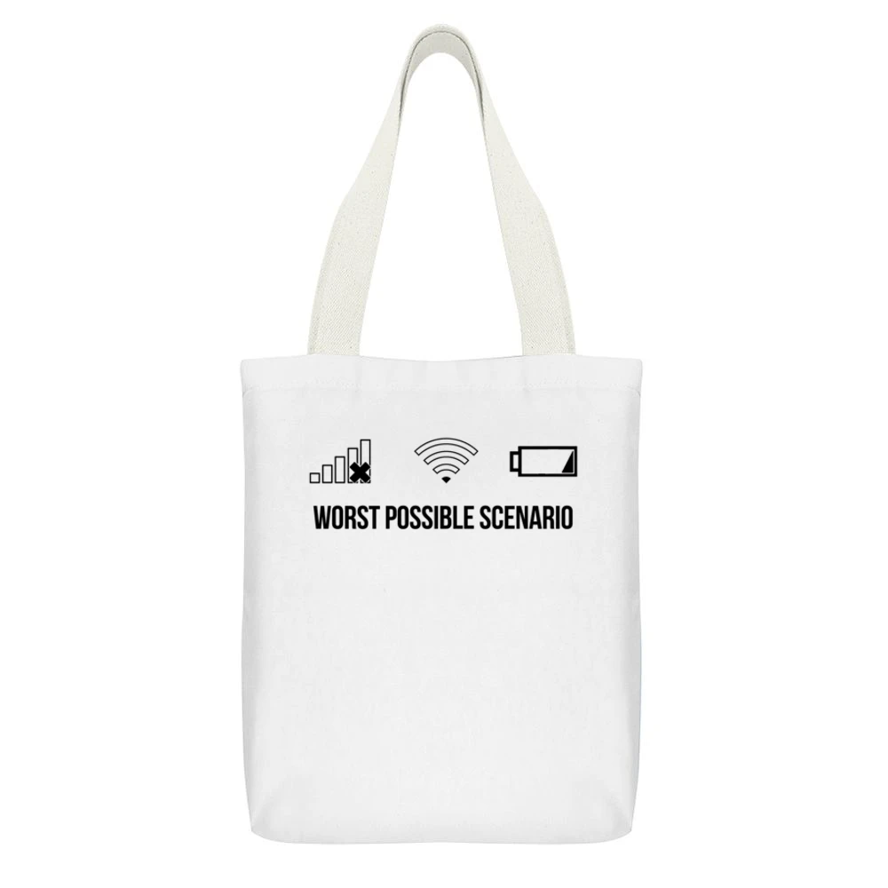Worst Possible Scenario Funny Cellphone Service WiFi Connection Low Ba White Canvas Tote Shopping Bag With Interior Pocket