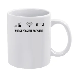 Worst Possible Scenario Funny Cellphone Service WiFi Connection Low Ba White Mug