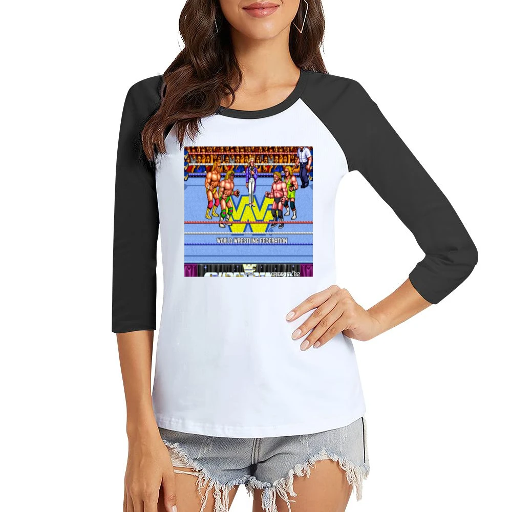 Wrestling Video Game Tshirt Women Ladies 3-4 Sleeve T-Shirt