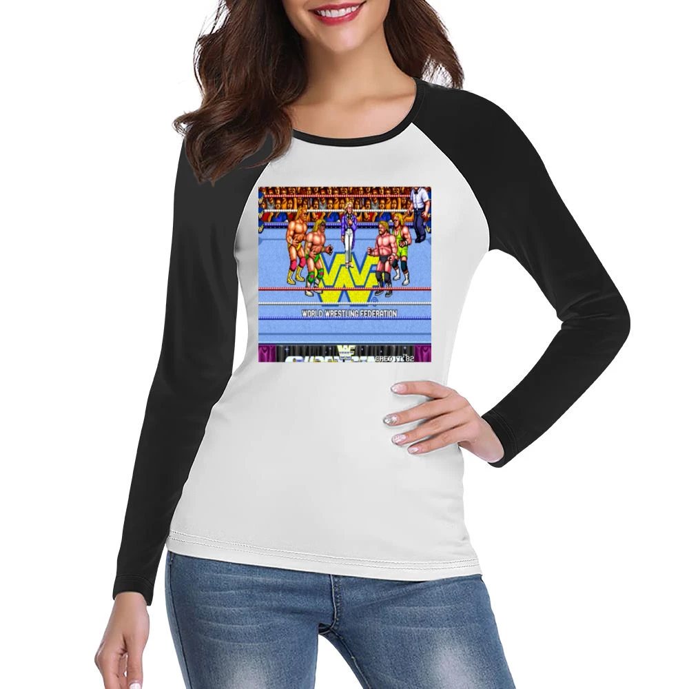 Wrestling Video Game Tshirt Women Ladies Long Sleeve T-Shirt