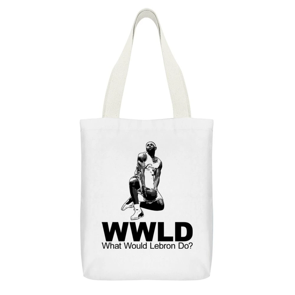 Wwjd Lebron James White Canvas Tote Shopping Bag With Interior Pocket