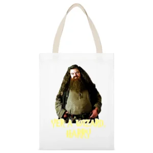 Yer A Wizard Harry Robbie Coltrane Hagrid Quote White Canvas Tote Shopping Bag