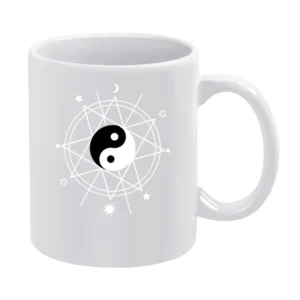 Yin Yang Auseklis Star Moon Pentagram Fun Grunge Graphic Science T Shi White Mug