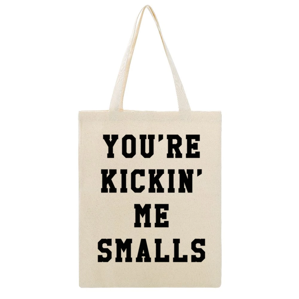 Your Are Kickin Me Smalls Funny Pregnancy Maternity Baby Graphic T Shi Beige Canvas Tote Shopping Bag