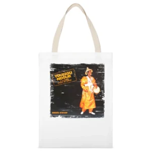 Youssou Ndour Immigres Album Cover Distressed Image White Canvas Tote Shopping Bag