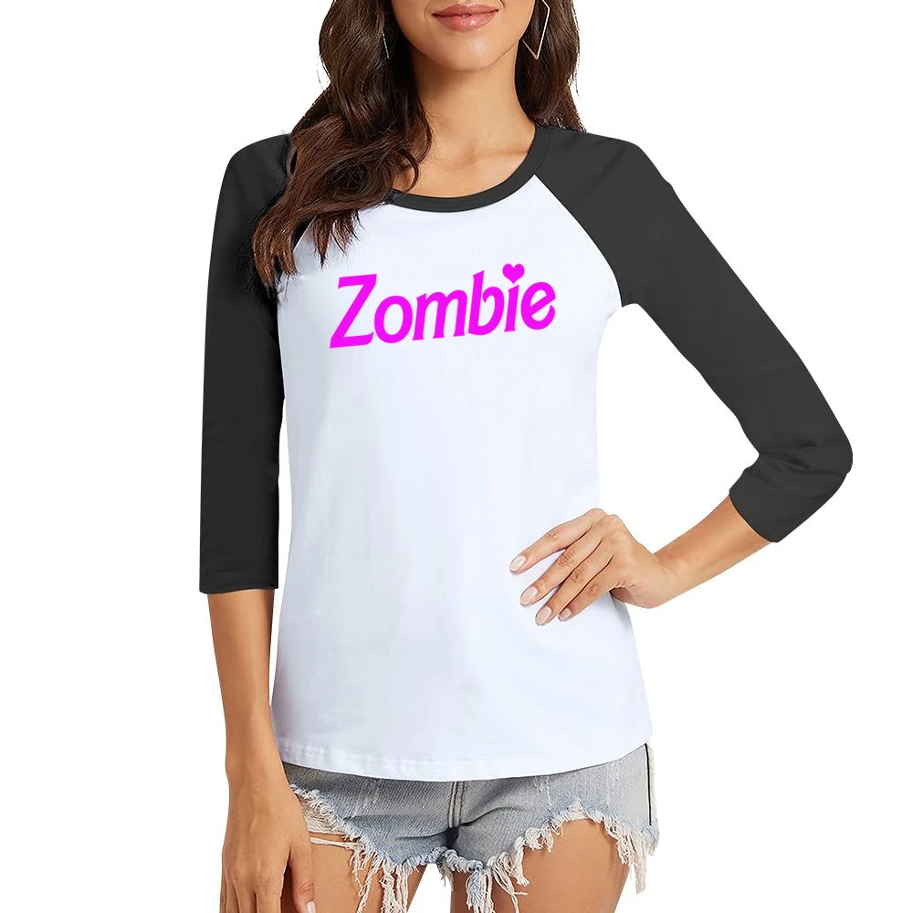 Zombie Fun Halloween Costume Barbie Parody Women Ladies 3-4 Sleeve T-Shirt
