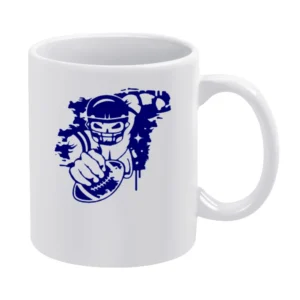 a football player with a football helmet and ball in the graffiti styl White Mug