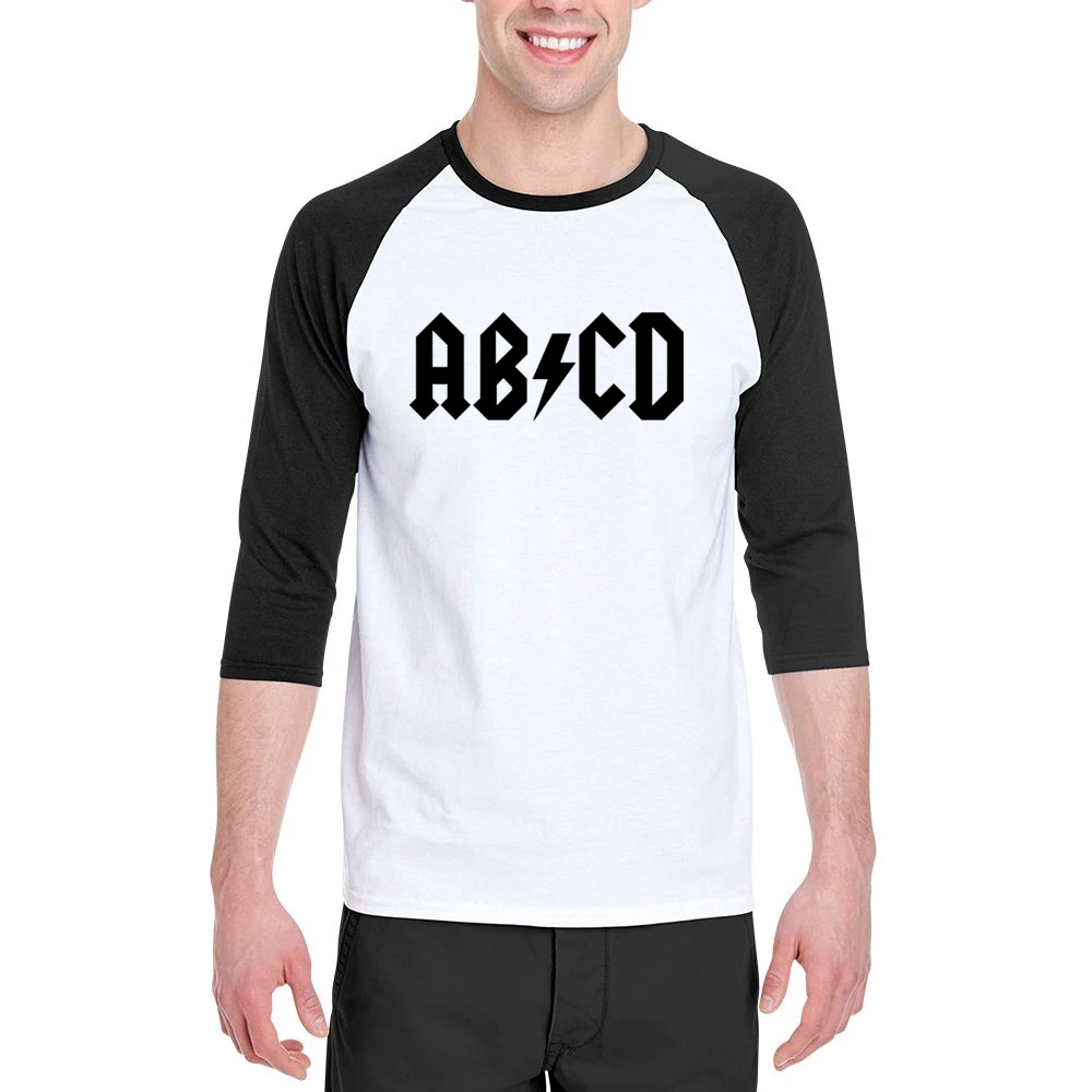ab cd parody ac-dc black text Men 3/4 Sleeve T-Shirt