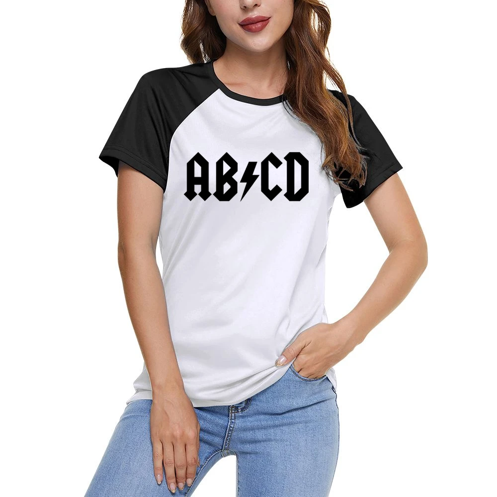 ab cd parody ac-dc black text Women Ladies Short Sleeve T-Shirt