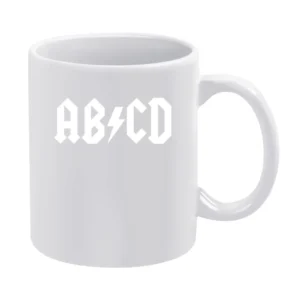 ab cd parody ac-dc white text White Mug