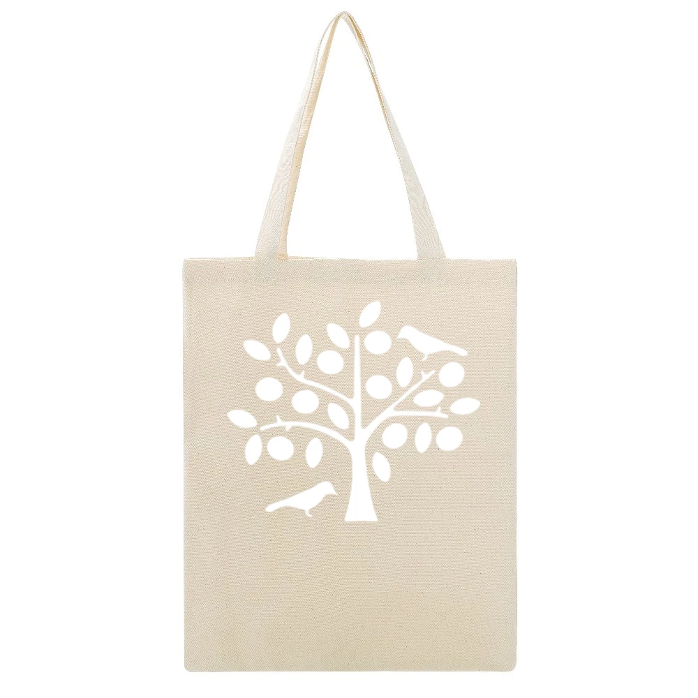 bird on tree Beige Canvas Tote Shopping Bag