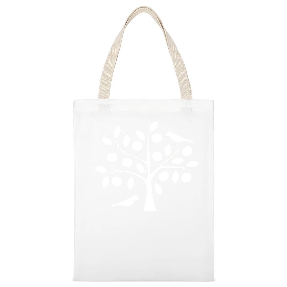 bird on tree White Canvas Tote Shopping Bag