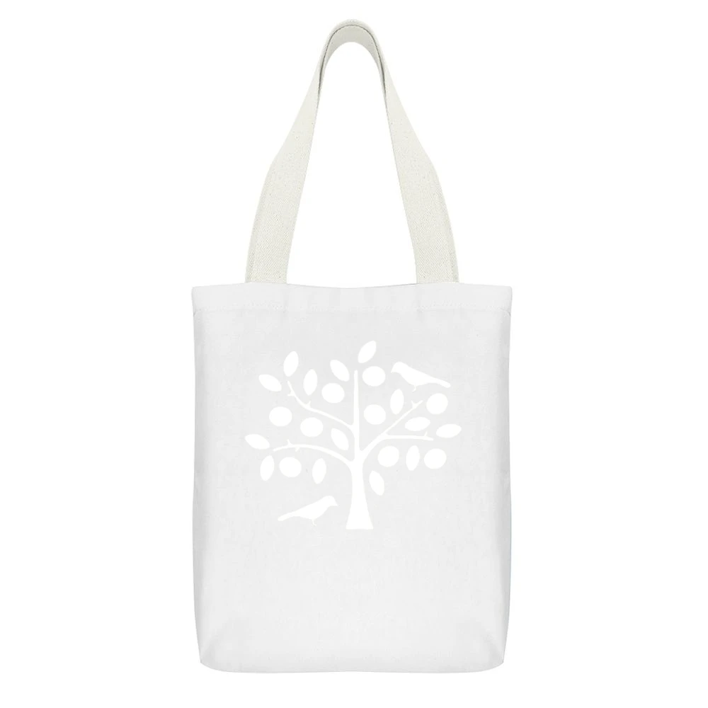 bird on tree White Canvas Tote Shopping Bag With Interior Pocket