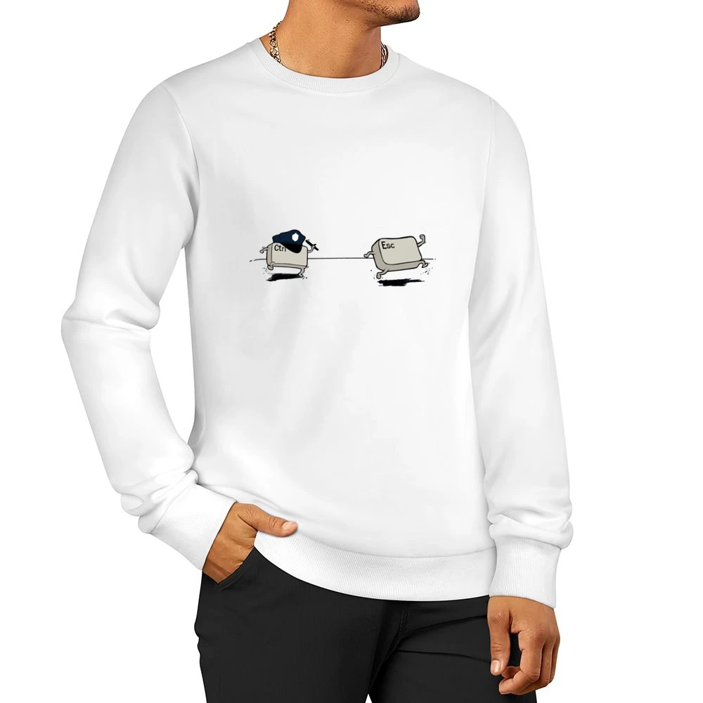 escaping - esc keyboard key button running with ctrl chasing sport gre Men Pullover Sweatshirt