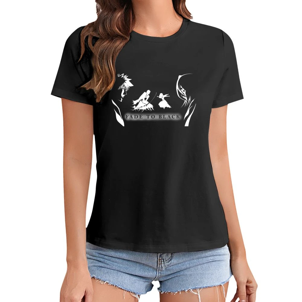 fade to black Ichigo kurosaki kuchiki Rukia Soul society shinigami Sil Asian Size Women Ladies T-shirt