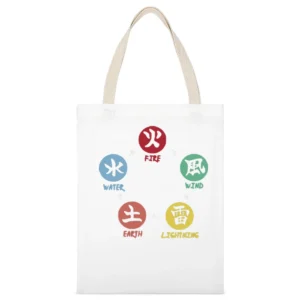 five basic element ninja shinobi world Fire-Wind-Lightning-Earth-water White Canvas Tote Shopping Bag
