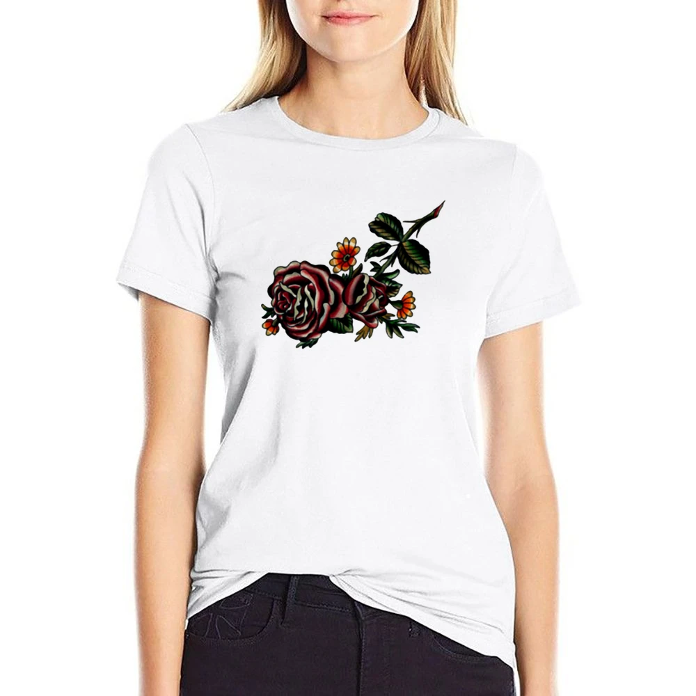 flower red rose blooming US Size Women Ladies T-shirt