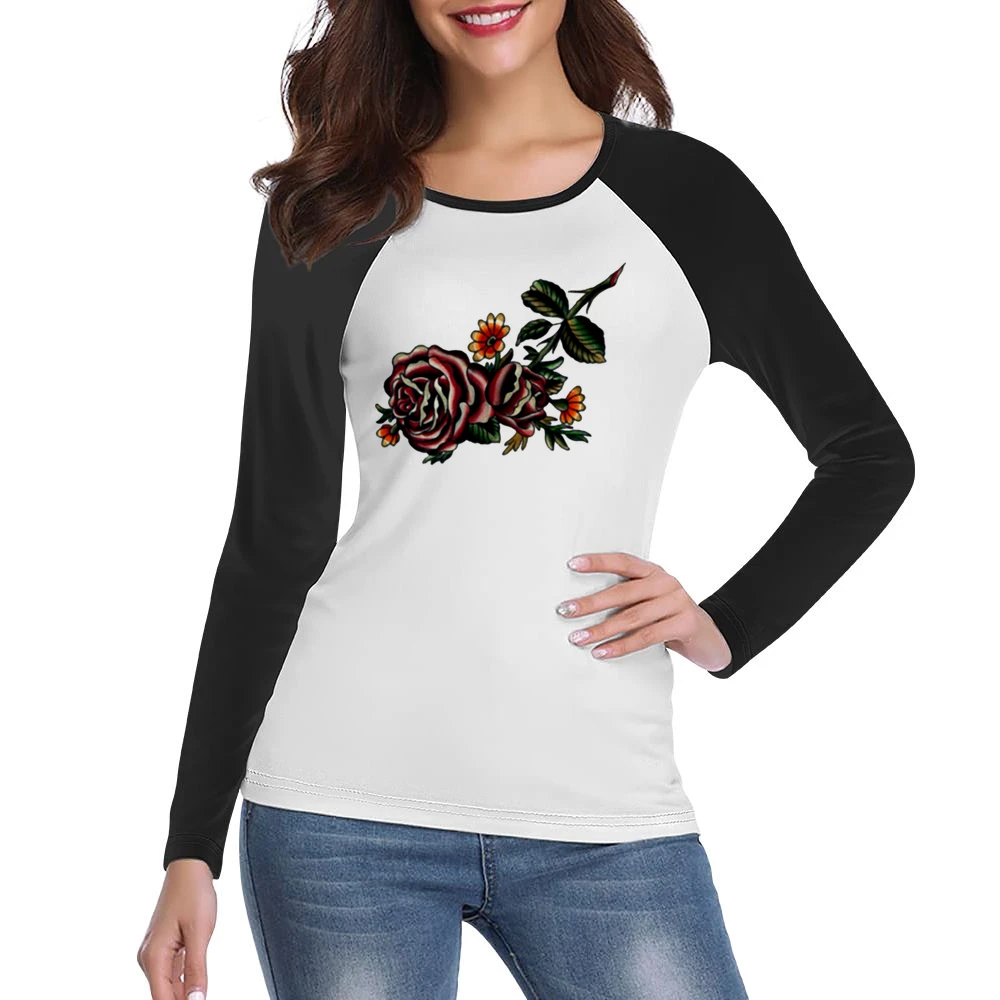 flower red rose blooming Women Ladies Long Sleeve T-Shirt