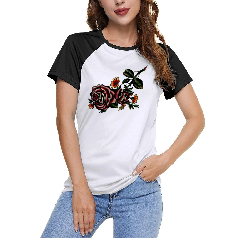 flower red rose blooming Women Ladies Short Sleeve T-Shirt