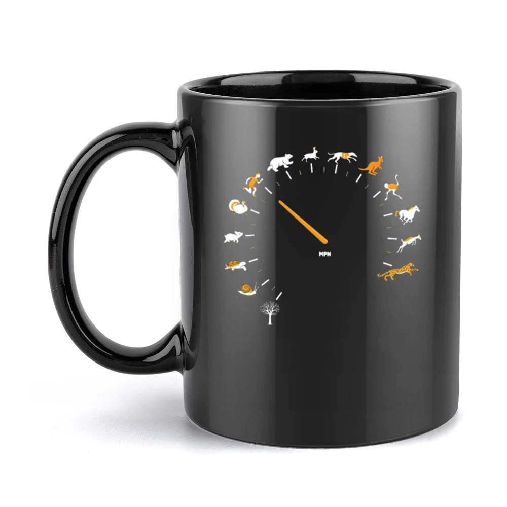 funny animals tree and human living thing speed run running gauge spee Black Mug