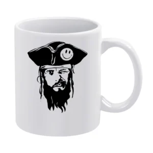 funny captain pirate with smiley hat and blinked eye White Mug