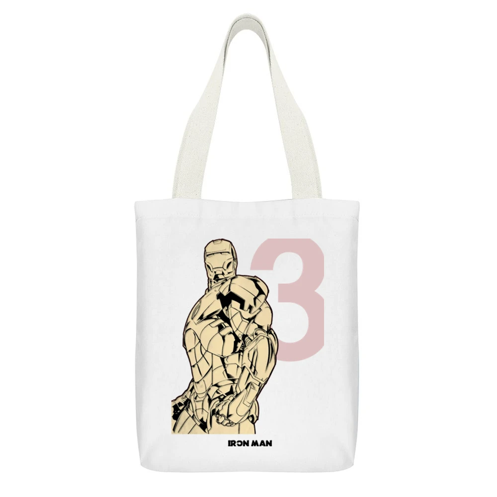 iron man 3 White Canvas Tote Shopping Bag With Interior Pocket