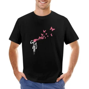 persona shooting own head and red blood butterfly fun art Asian Size Men T-Shirt