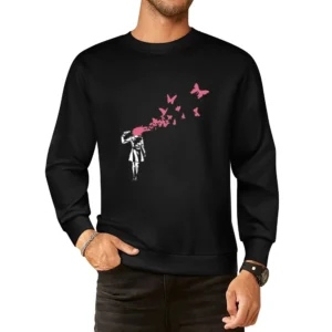 persona shooting own head and red blood butterfly fun art European Size Pullover Sweater