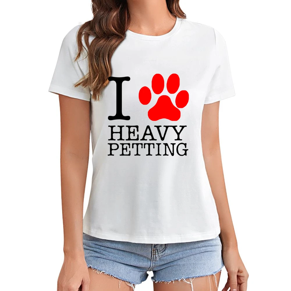 pet lover paw print animals heavy petting Asian Size Women Ladies T-shirt