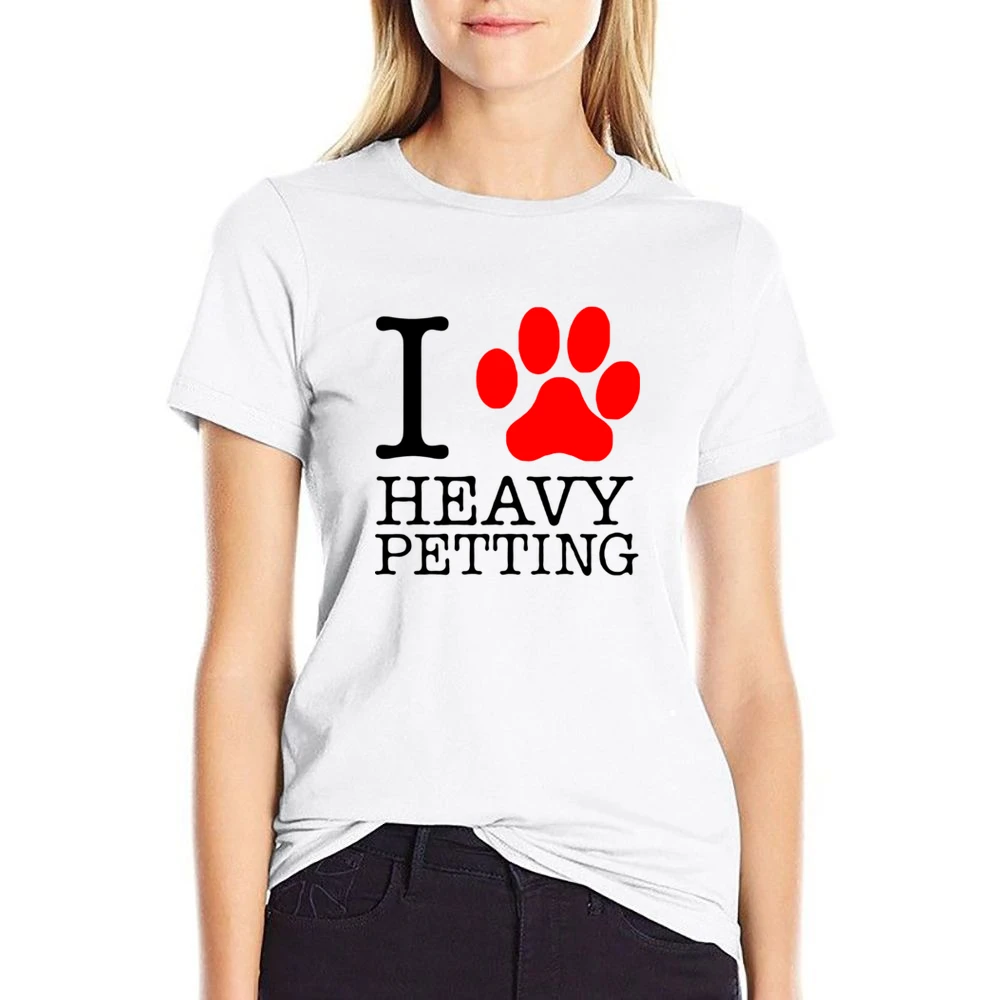 pet lover paw print animals heavy petting US Size Women Ladies T-shirt