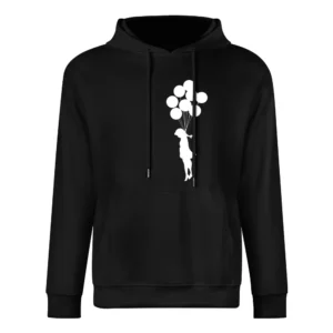 sad girl with flying baloons European Size Men Hoodie