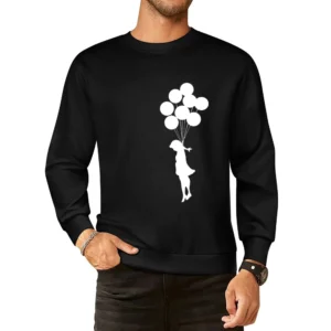 sad girl with flying baloons European Size Pullover Sweater