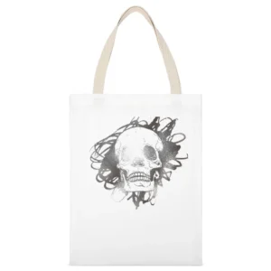 scratched skull White Canvas Tote Shopping Bag