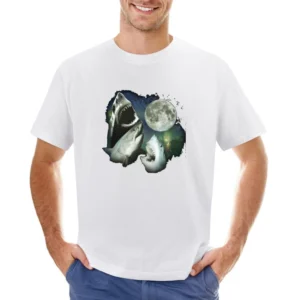 the moon and 3 sharks Asian Size Men T-Shirt