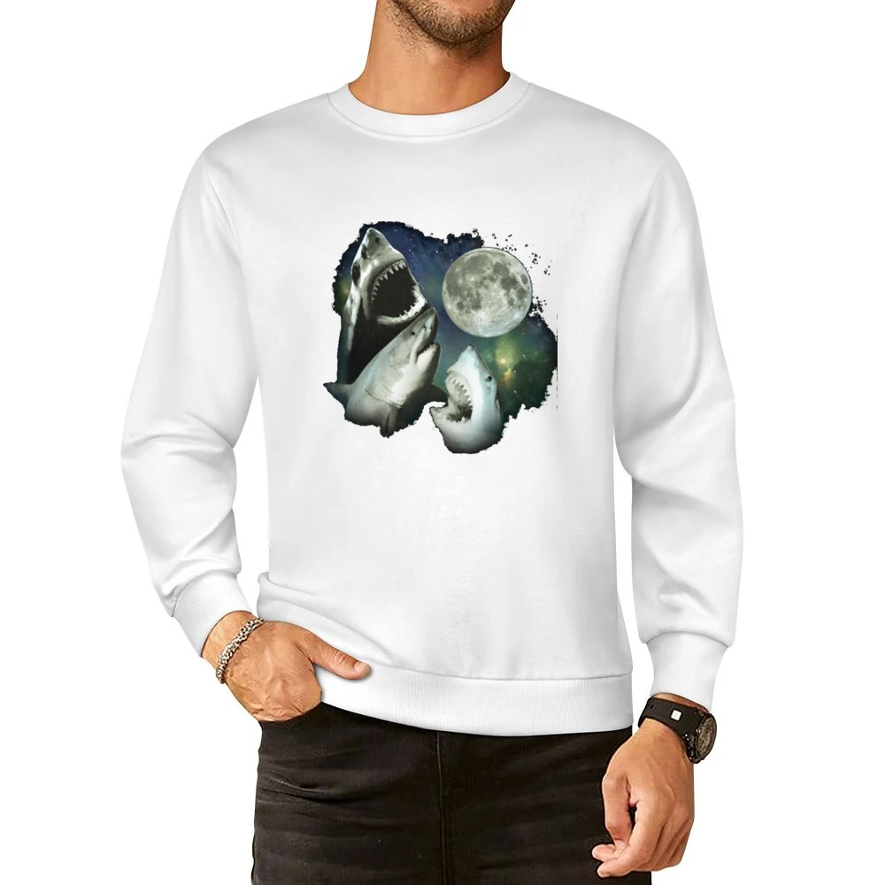 the moon and 3 sharks European Size Pullover Sweater